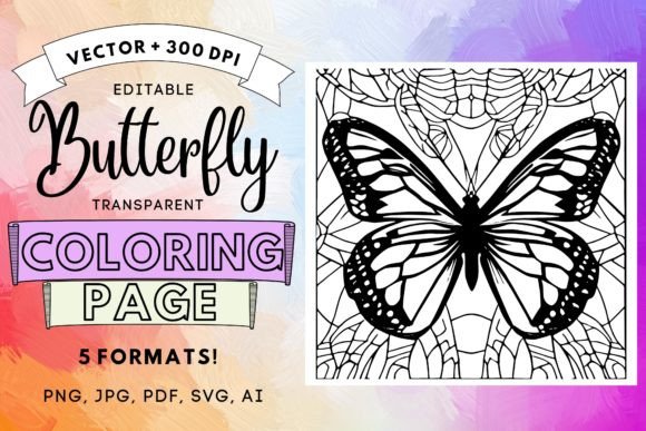 Butterfly Coloring Page Vector PNG PDF: Graphics for Branding & Coloring Pages Amp