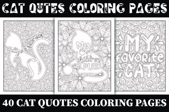 Cat Quotes Coloring Pages Bundle for KDP: Graphics & Coloring Pages Amp