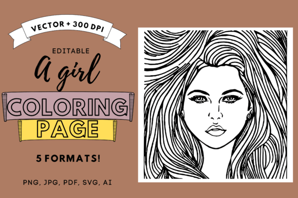 Coloring Page of a Girl Vector: Graphics for Coloring Pages Amp