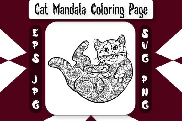 Cute Cat Mandala Coloring Page: Graphics & Coloring Pages Amp