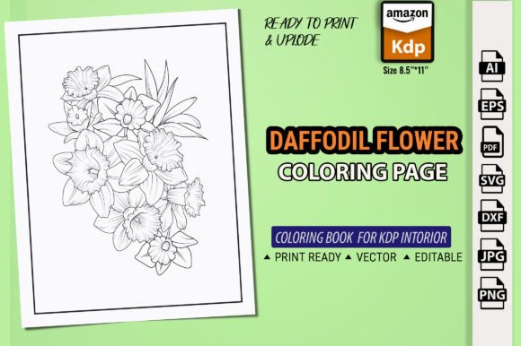 Daffodil Flower Coloring Page for Adults: Graphics & Coloring Pages Amp