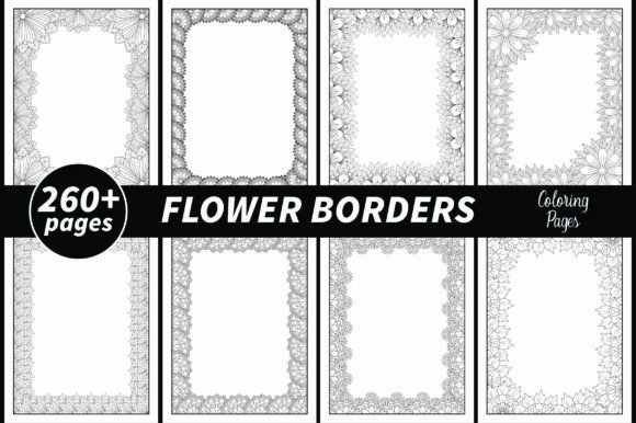 Flower Borders Coloring Bundle Graphics & Coloring Pages Amp