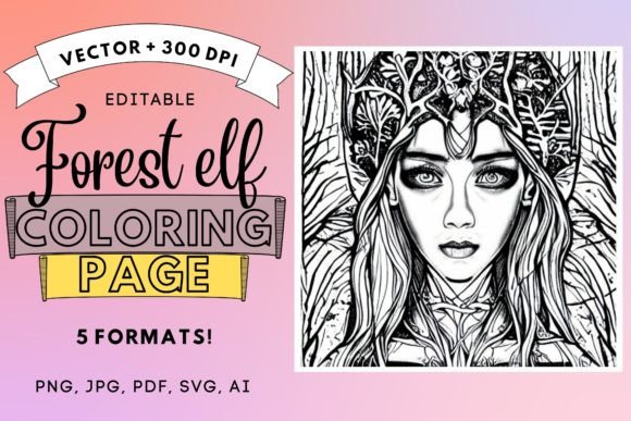 Forest Elf Coloring Illustration: Graphics for Coloring Pages Amp