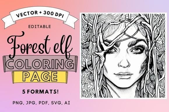 Forest Elf Coloring Page 8.5x8.5in PDF — Graphics & Coloring Pages Amp