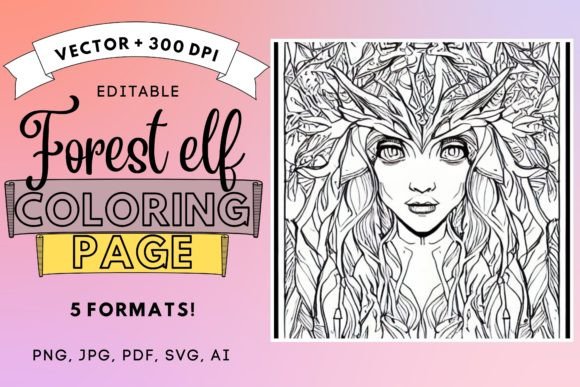 Forest Elf Coloring Page Book Vector PDF: Graphics for Whimsical Branding