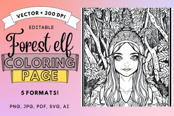 Forest Elf Coloring Page Illustration AI: Graphics for Coloring Pages Amp