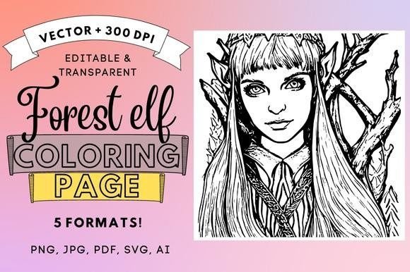 Forest Elf Coloring Page KDP: Graphics for Whimsical Branding & Coloring Pages Amp