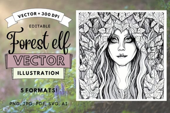 Forest Elf Illustration Coloring Page AI