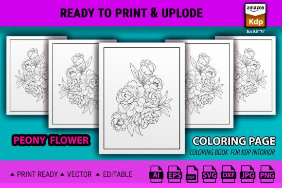 Peony Flower Adult Coloring Book Page: Graphics & Coloring Pages Amp