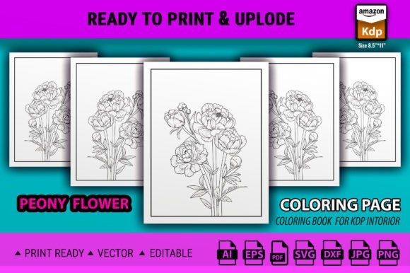 Peony Flower Coloring Book Graphics & Coloring Pages Amp