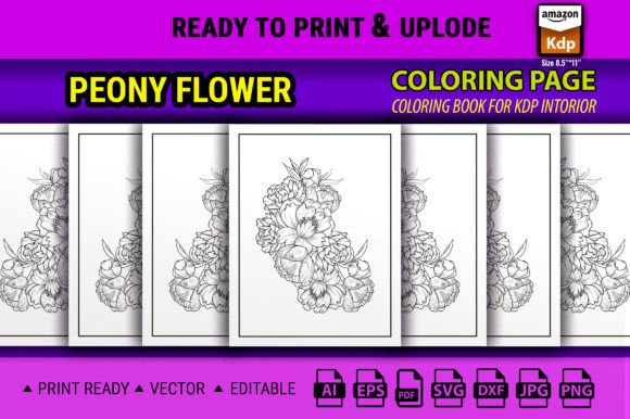 Peony Flowr Sketch Art Coloring Books: Graphics & Coloring Pages Amp