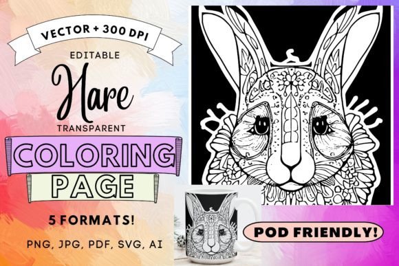 POD Hare Coloring Page Illustration SVG: Graphics for Local Branding & Coloring Pages Amp