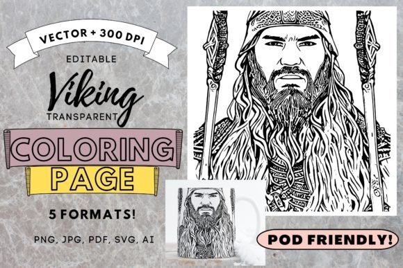 POD Viking Coloring Page: Graphics & Coloring Pages Amp