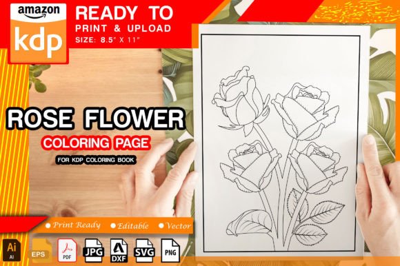 Rose Flower Coloring Page for Adults: Graphics & Coloring Pages Amp