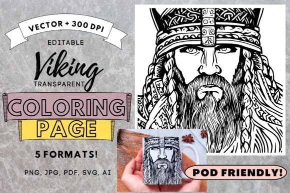 Viking Coloring Page 8.5x8.5 300dpi PDF